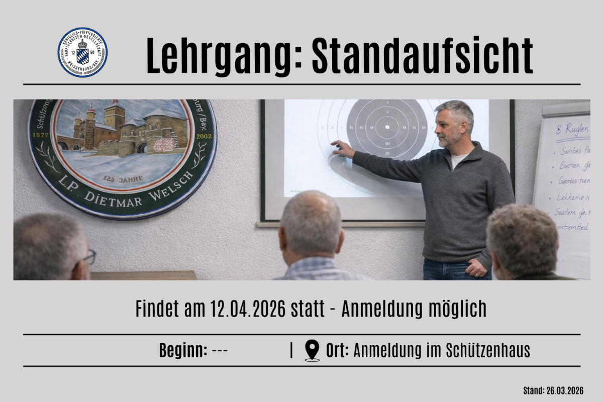 Lehrgang Standaufsicht — 12. April 2026